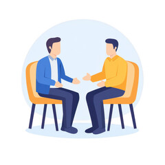 Two men engaging in a discussion while sitting in modern chairs., isolated on a transparent background.