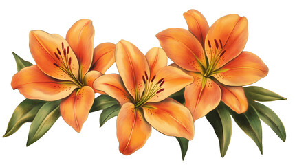 Vintage orange lily flower isolated on a transparent or white background