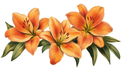 Vintage orange lily flower isolated on a transparent or white background