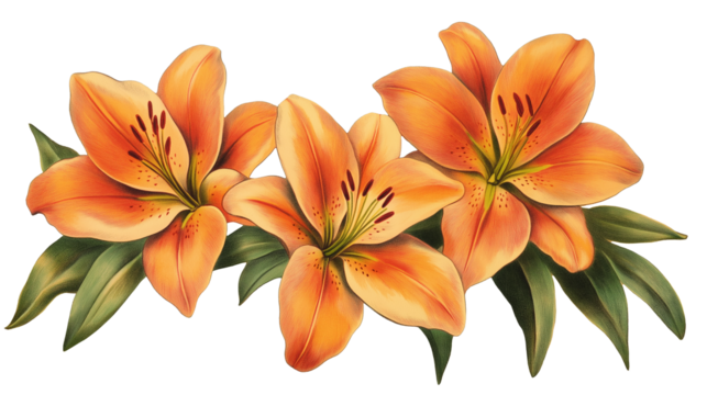 Vintage orange lily flower isolated on a transparent or white background