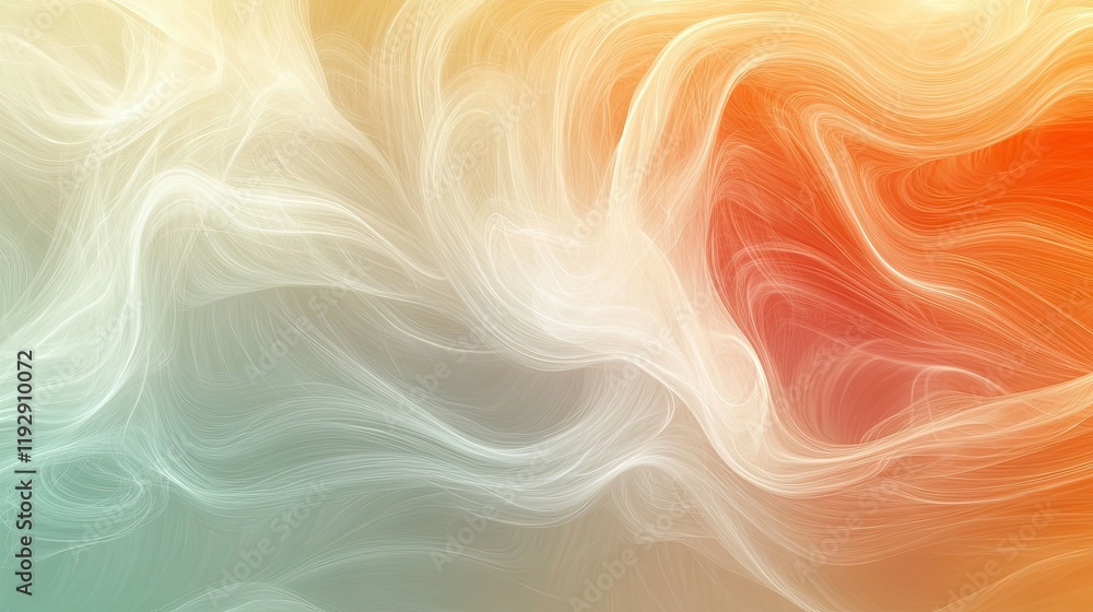 Poster abstract wavy background with soft pastel colors representing fluidity and motion, featuring swirlin