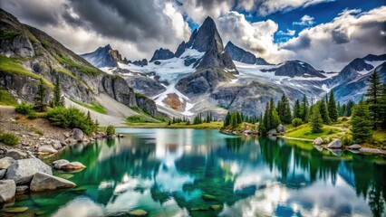 Canadian Rockies:  Glacier Lake mirrors the majestic Bugaboo Spire, running water completing the scene.