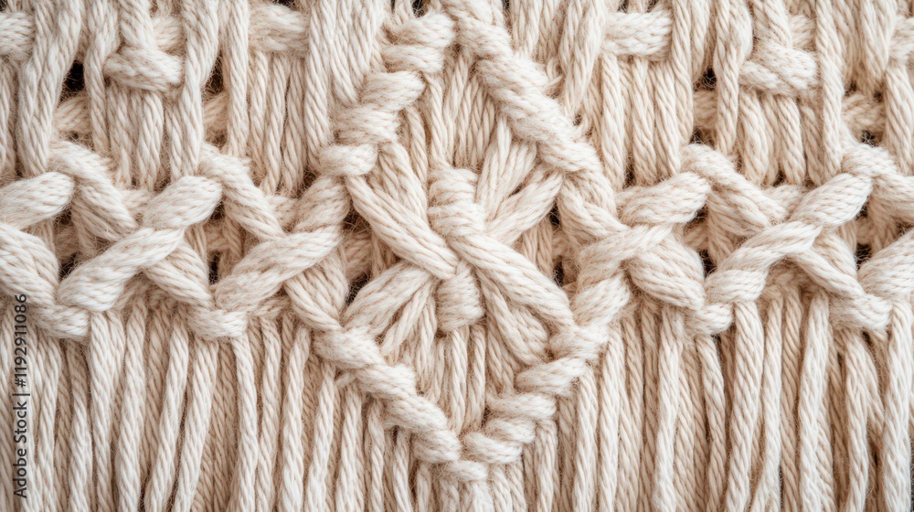 Poster close up of macrame knots, showing a repeating pattern, textile art background