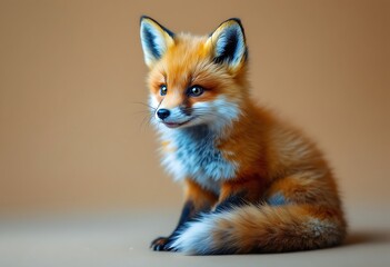 Adorable Red Fox Kit Sitting Studio Portrait