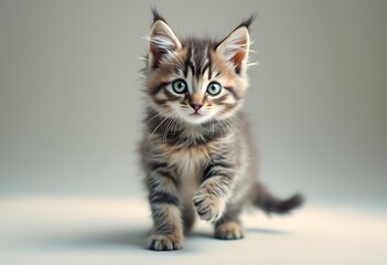 Fototapeta premium Adorable Kitten Walking Forward Cute Tabby Cat Photo