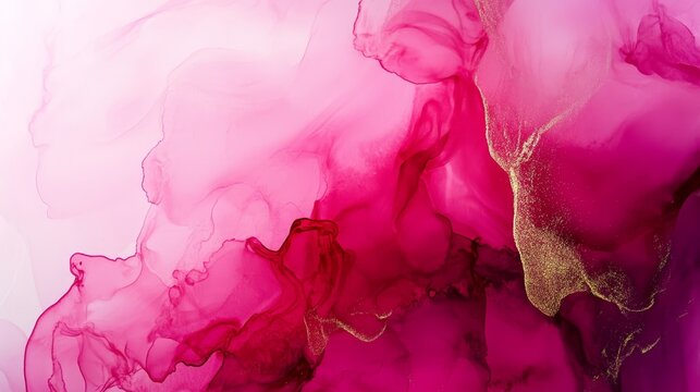 Rose pink liquid watercolor background with golden lines creating an elegant blush marble effect, for bridal wedding invitations, RSVP cards, menu designs with luxurious alcohol ink drawing style