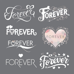Unique brushpen lettering forever together. Coligrafic composition for Always and forever infinity sign design word laser cut heart shape text orever word - continuous one line with word. Minimalistic
