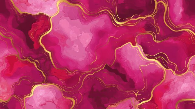 Rose pink liquid watercolor background with golden lines creating an elegant blush marble effect, for bridal wedding invitations, RSVP cards, menu designs with luxurious alcohol ink drawing style
