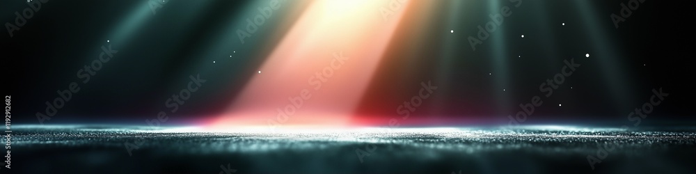 Poster light beams illuminating the background with vibrant colors and glowing effects creating a dramatic 