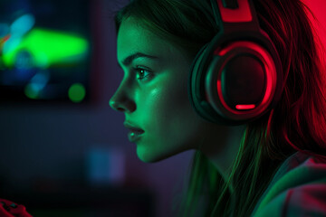 Gamer Immersed in Video Game with Headphones Highlighting Esports and Online Gaming Competition Generative AI