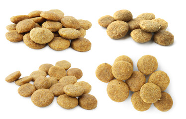 Dry pet food for dogs isolated on white, set