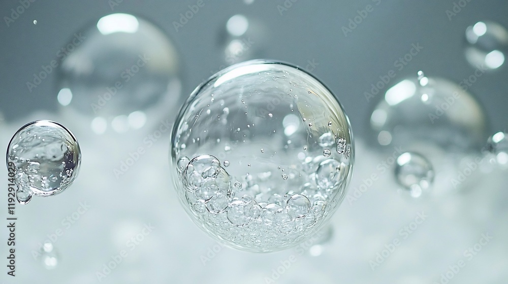 Aufkleber Abstract image of floating transparent bubbles in water.