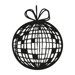 Minimalist disco ball glass sparkling elements isolated sticker in whimsical monochrome retro vintage style.