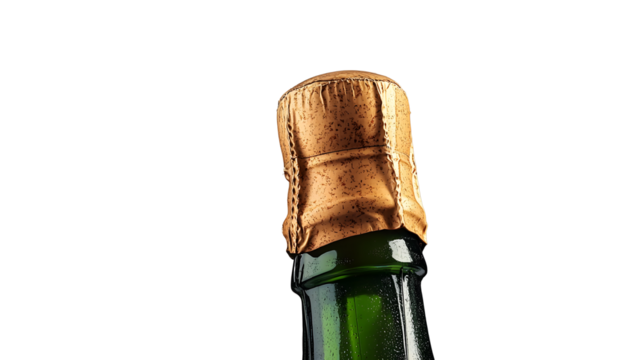 Champagne bottle cork popping isolated