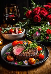 close capture artfully arranged meat plate colorful garnishes showcasing gourmet presentation textural variety, appetizer, arrangement, alluring