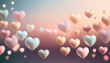 Fototapeta premium soft focus background with floating hearts in pastel colors creates romantic atmosphere