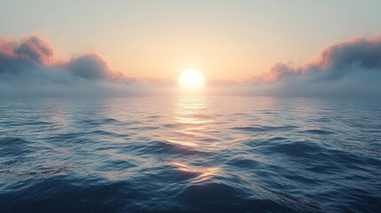 Obraz premium A serene ocean at dawn with gentle waves reflecting the soft hues of the rising sun