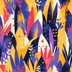 Colorful buildings and trees in a seamless pattern on white