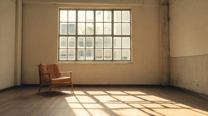 Obraz premium Sunlit empty room with armchair.