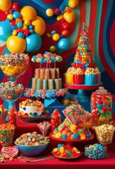 vibrant candy displays surrounded colorful backgrounds showcasing abundance sweets treats playful setting, rainbow, lgbtq, lgbt, pride, love, equality, red