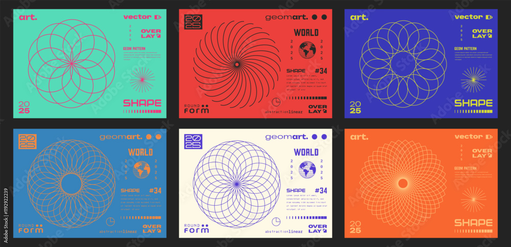 Poster Minimal Abstract Posters Set. Swiss Design composition with geometric shapes. Modern circle patterns. Optical Illusion Background.