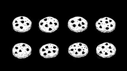 Collection of Chocolate chip cookies icons, Chocolate chip cookies illustration art, seamless pattern