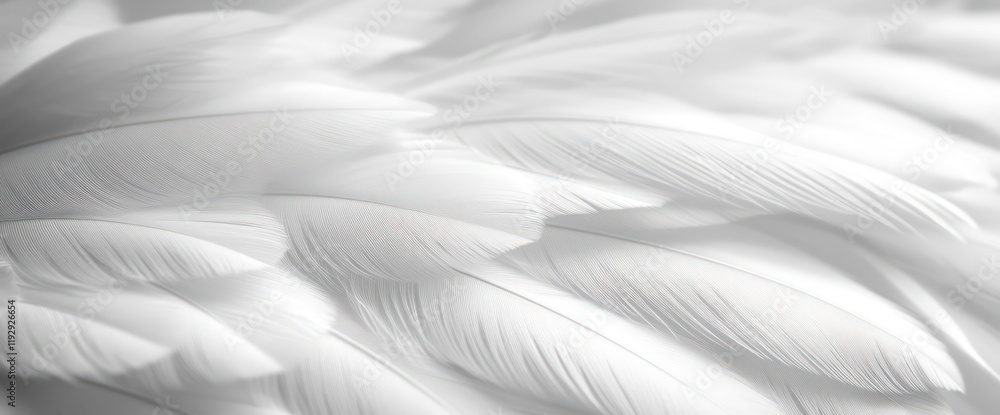 Poster close-up of soft, white feathers with delicate texture and subtle light and shadow.