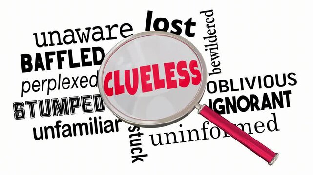 Clueless Magnifying Glass Looking for Clues Information Uninformed 3d Animation