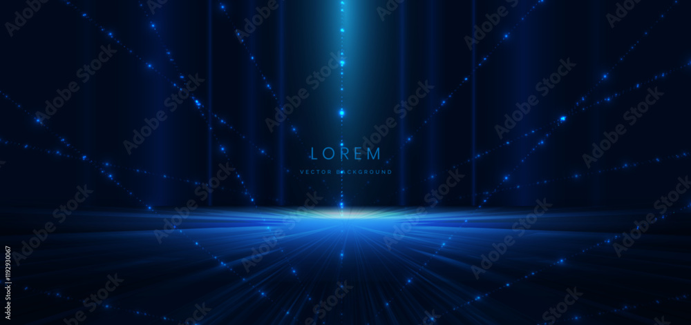 Poster abstract scene elegant blue light lines on dark background with lighting effect and sparkle.