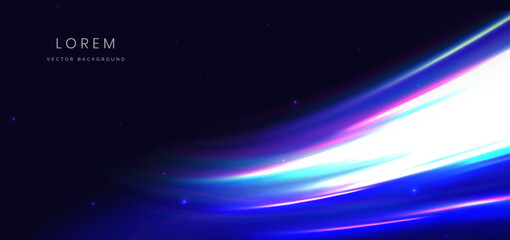 Obraz premium Glowing neon motion light effect speed motion movingon dark blue background.