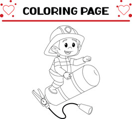 brave firefighter with equipment coloring page for kids