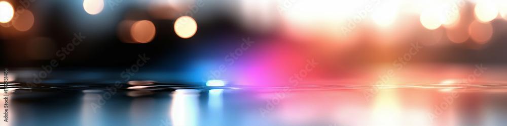 Poster bokeh lights shimmering on water surface with soft reflections and gentle colors