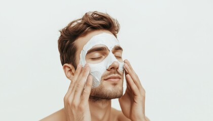 Man Applying Facial Mask for Skincare Routine and Relaxation
