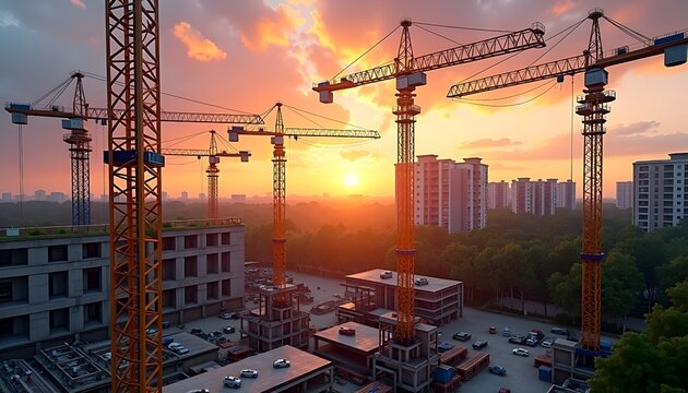 construction site at sunset