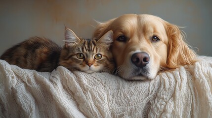 Cat and Dog Relaxing Together