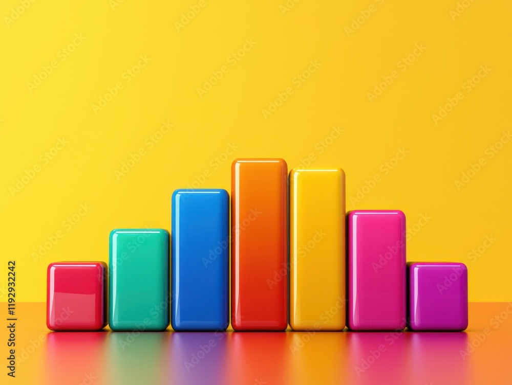 Aufkleber a vibrant bar graph with colorful rectangular bars displayed against a bright yellow background.
