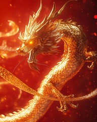 Golden Dragon Lunar New Year Poster - 3D Zodiac Design for Festive Posters and Calendar Art.