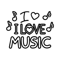i love music text with notes icon, i love music text with notes line art - simple line art of i love music text with notes, perfect for i love music text with notes logos and icons and themed design