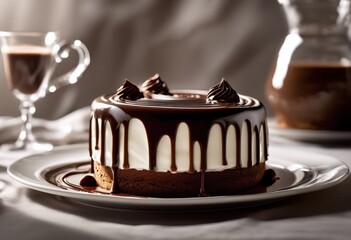 visual delight melting chocolate creating creamy swirl design lush texture luxurious gloss, dessert, rich, gourmet, confection, pastry, layer, glossy, pour