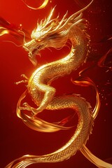 Golden Dragon Lunar New Year Poster - 3D Zodiac Design for Festive Posters and Calendar Art.