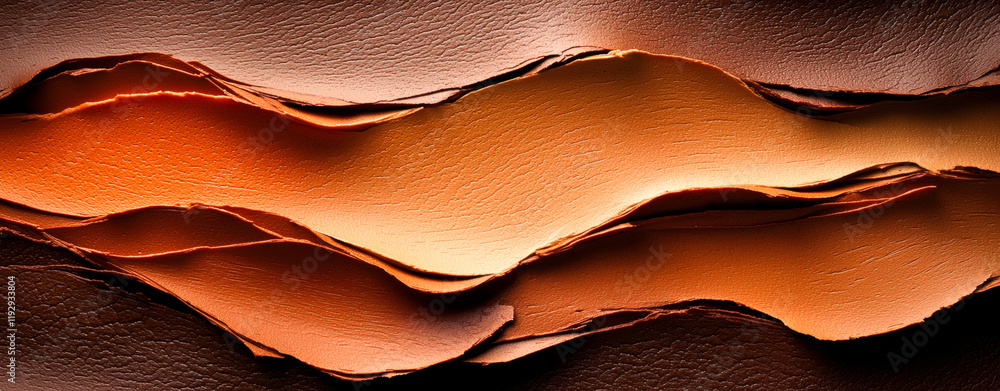 Poster textured layers of orange and brown create warm, inviting abstract design. wavy patterns evoke sense