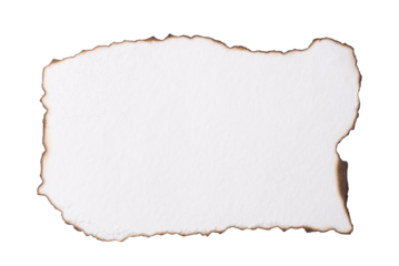 A piece of white paper with burnt edges isolated on a transparent background