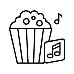 popcorn and music icon, popcorn and music line art - simple line art of popcorn and music, perfect for popcorn and music logos and icons and themed design