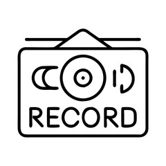 record shop sign icon, record shop sign line art - simple line art of record shop sign, perfect for record shop sign logos and icons and themed design