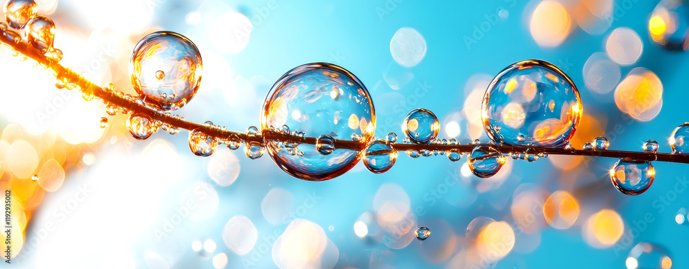 Poster delicate soap bubbles glisten on thin branch, reflecting sunlight and creating dreamy atmosphere. vi