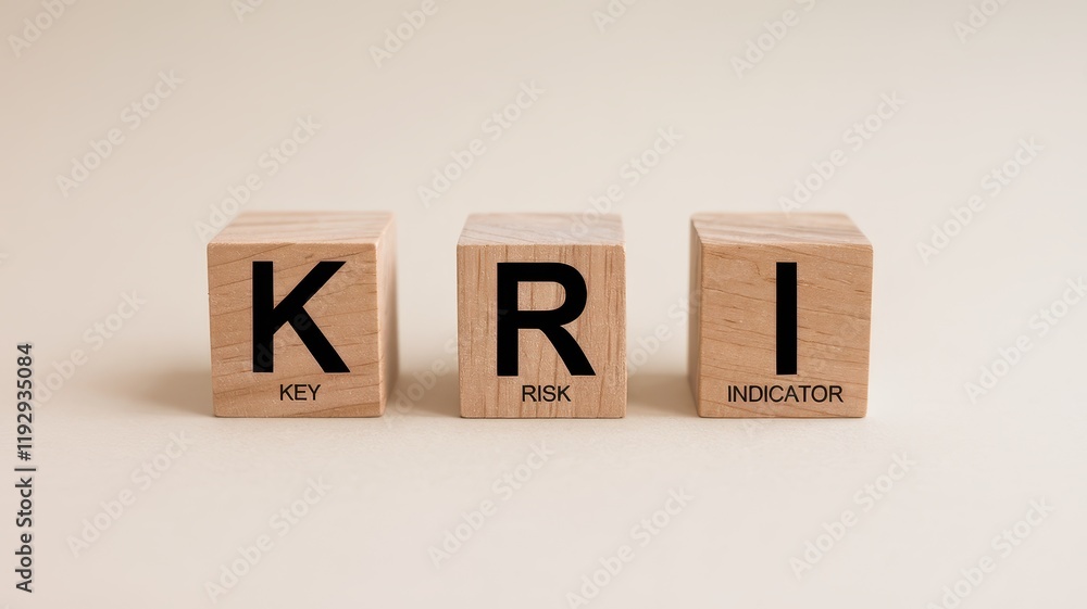 Aufkleber wooden cubes with the text kri key risk indicator on white background business analytics planning an