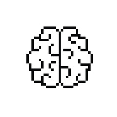pixel brain icon. Vector pixel art brain 8 bit logo for game