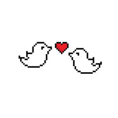 pixel two birds icon vector with heart love sign  icon. Vector pixel art birds 8 bit for game company logo template