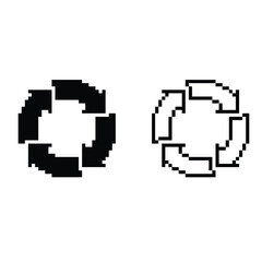 Obraz premium Arrow icon 8 bit, pixel art rotate arrows recycling Recycle symbol icon for game logo 