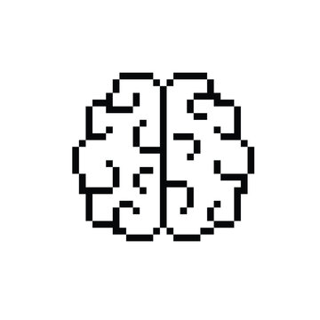 pixel brain icon. Vector pixel art brain 8 bit logo for game
